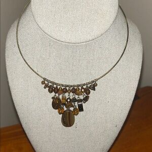 Gold-Tone tigers eye Pendant Choker Necklace